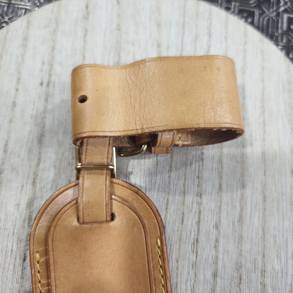 🐢 Vintage LOUIS VUITTON Vachetta Luggage Tag w/ Keepall Strap Holder - Picture 7 of 14